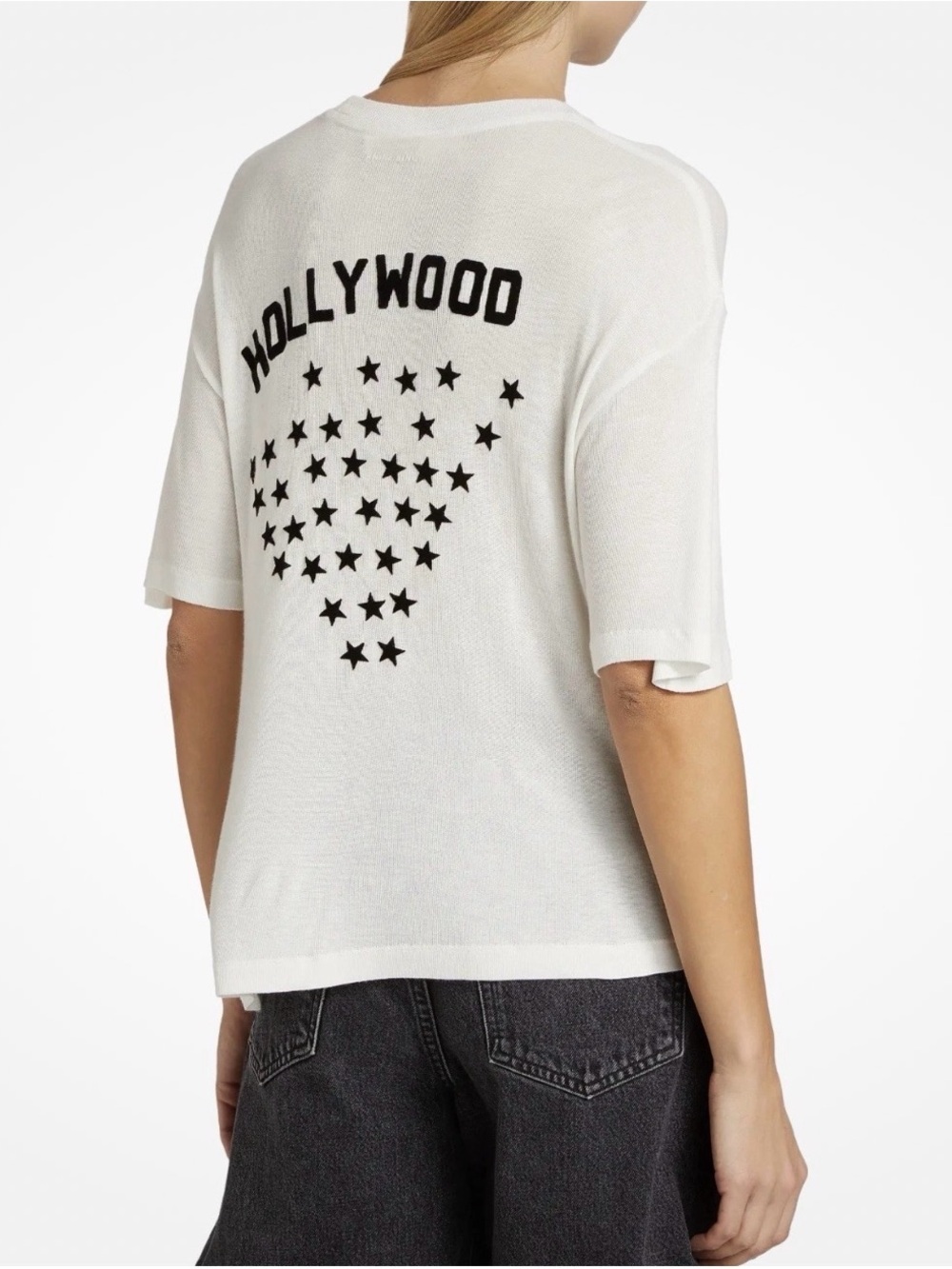 🌺Anine Bing Louis White Ribbed Logo Front/Back “HOLLYWOOD” Tee - Picture 2 of 6